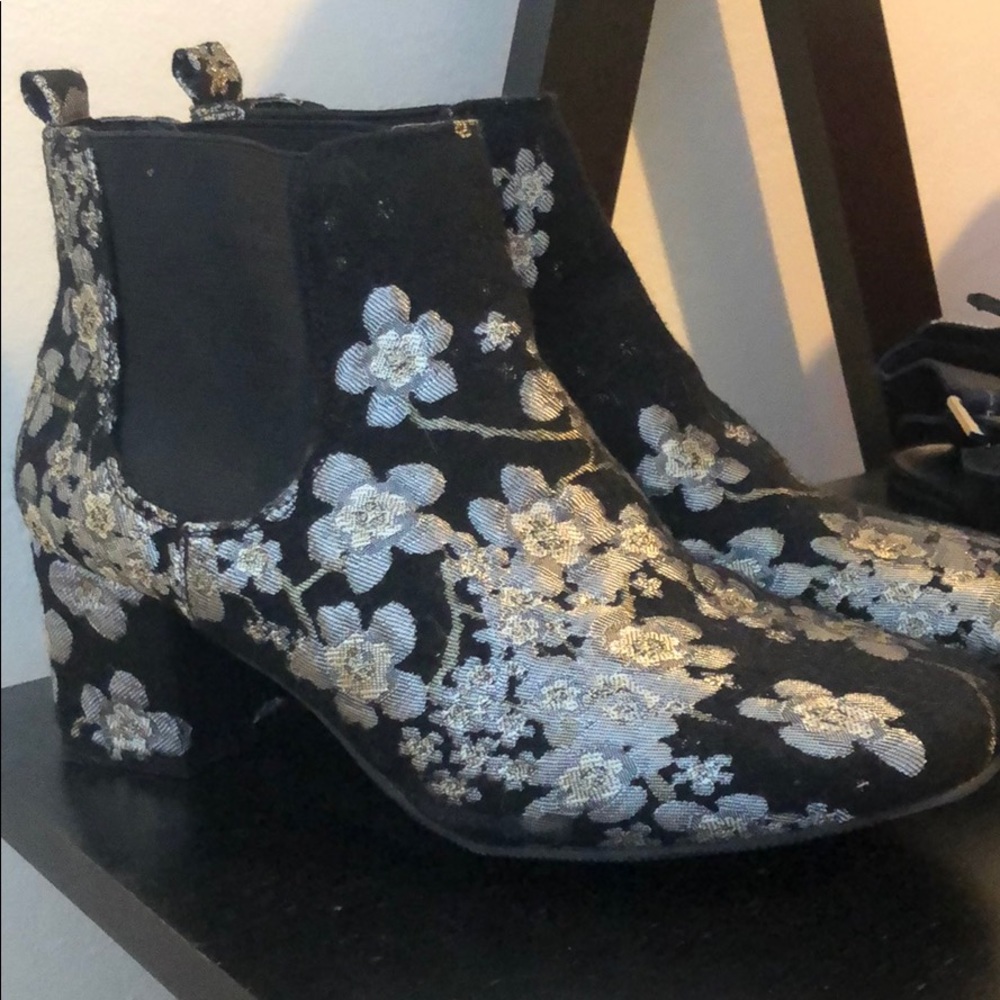 Black floral booties